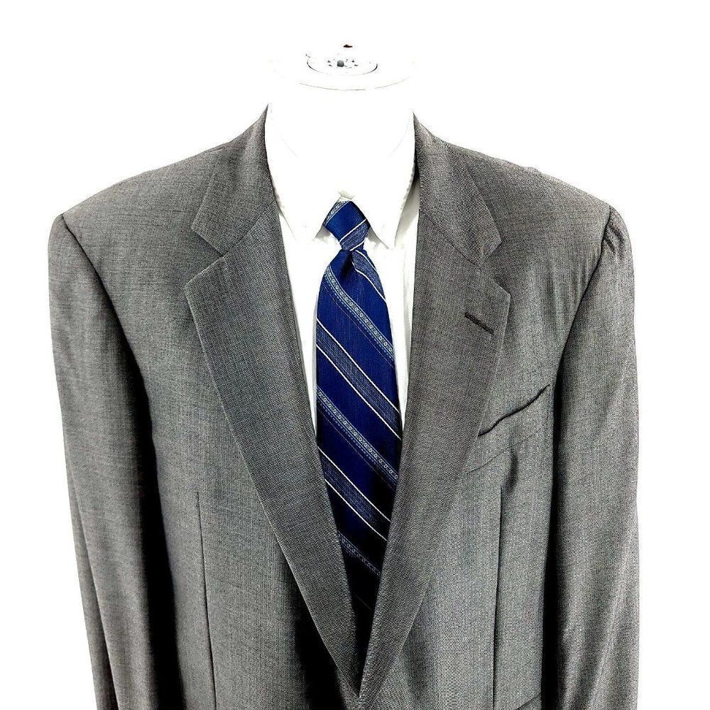 Hickey Freeman Neiman Marcus Wool 2 Button Gray Herringbone Blazer 42L Andrew
